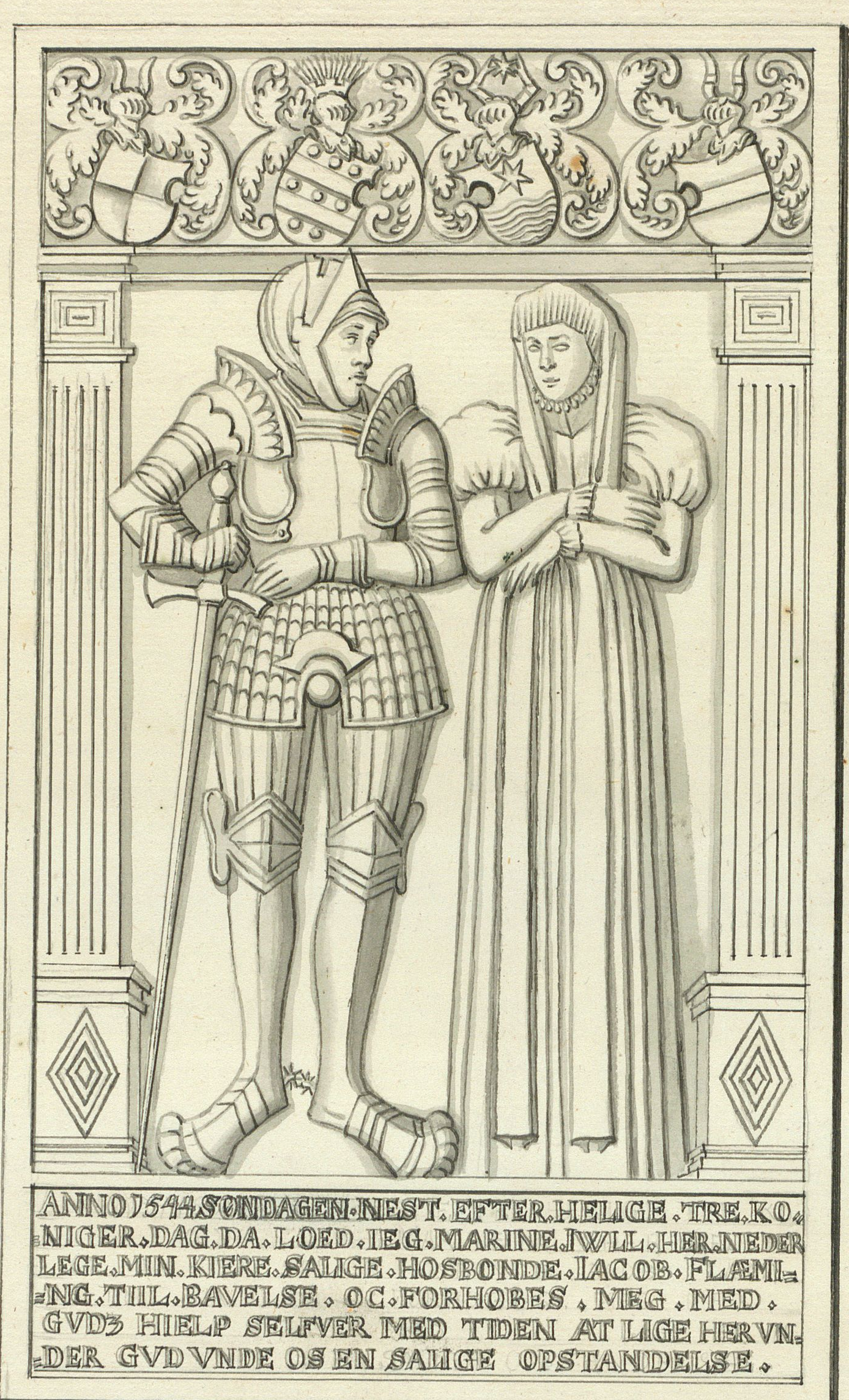 Jacob Flemming, †1544, med sin hustru Marine Juel